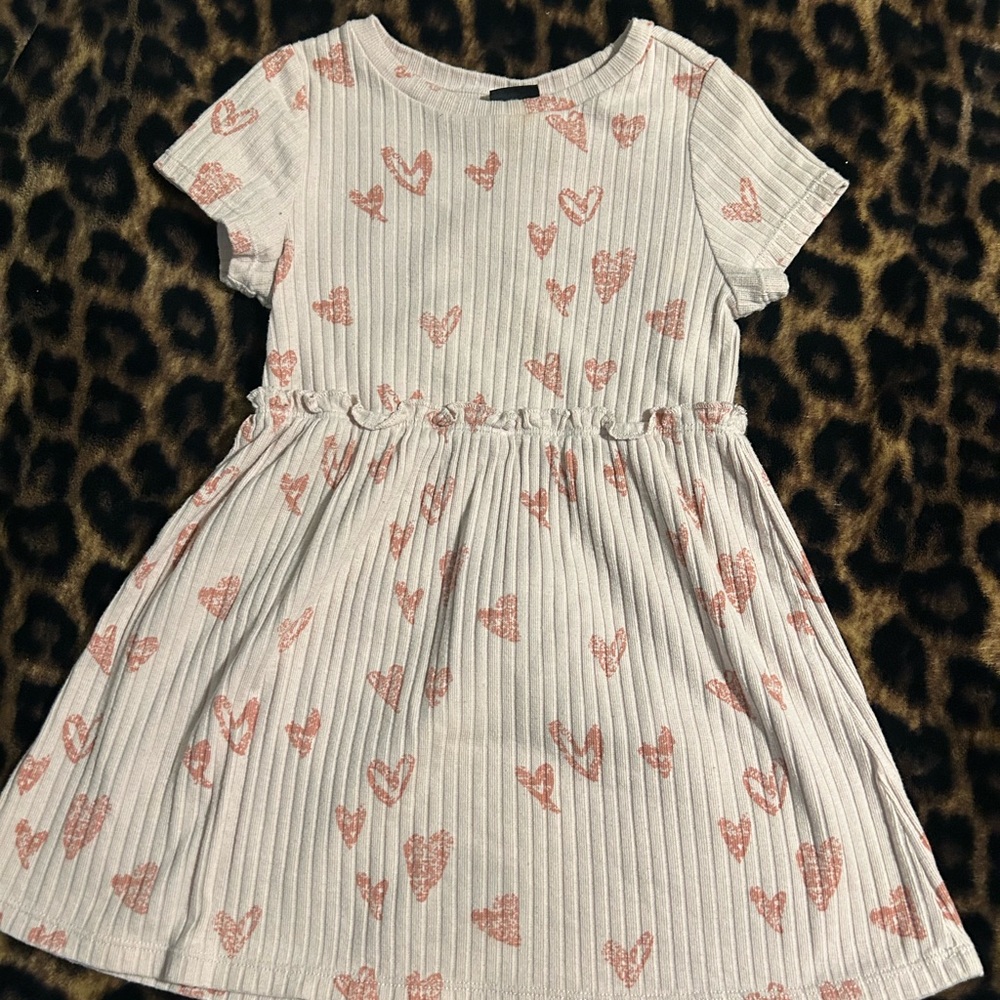 Adorable White and Pink Heart Print Kids Dress